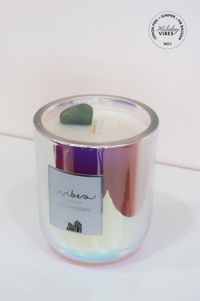 10oz Crystal Candle - "Holiday" Green Aventurine - Luck + Opportunity + Success