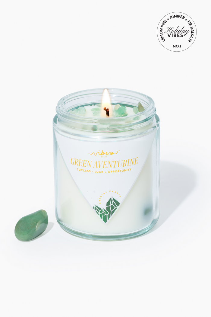 7.5oz Crystal Candle - “Holiday” Green Aventurine