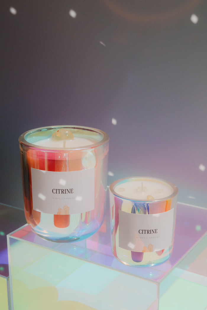10oz Crystal Candle - Citrine - Goal Setting + Abundance + Creativity