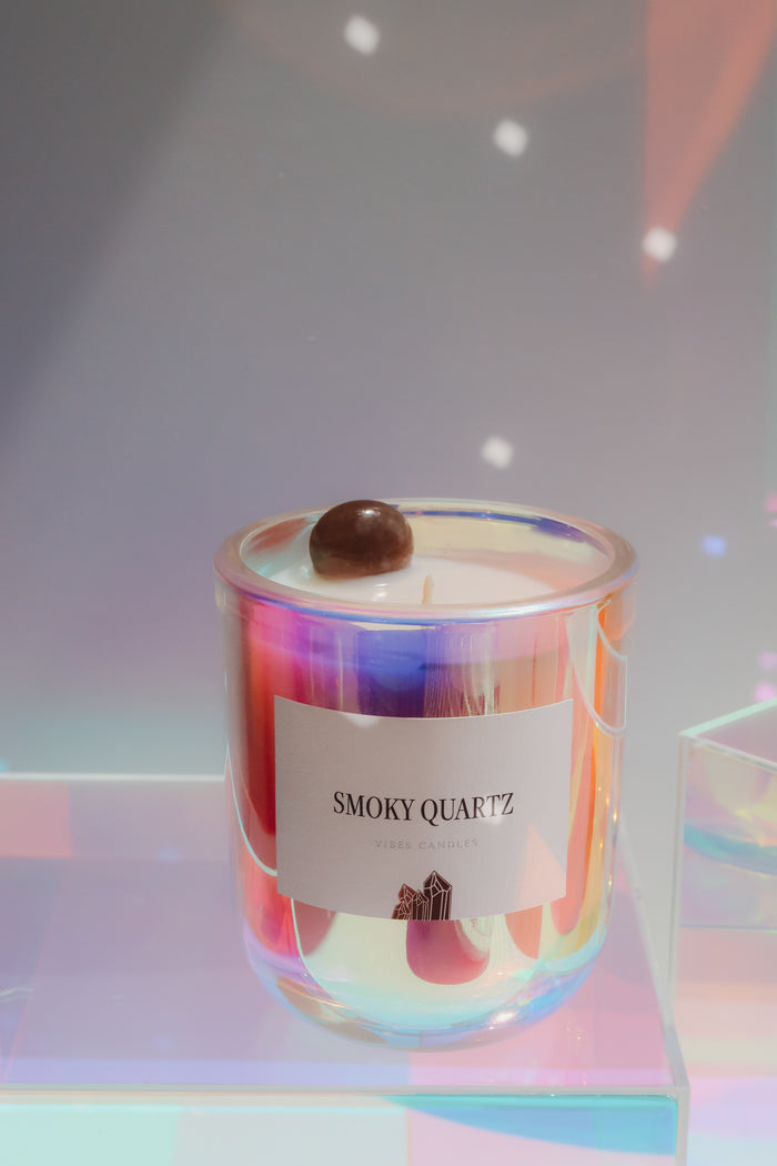 10oz Crystal Candle - Smoky Quartz - Grounding + Stress Relief + Energy Cleanser