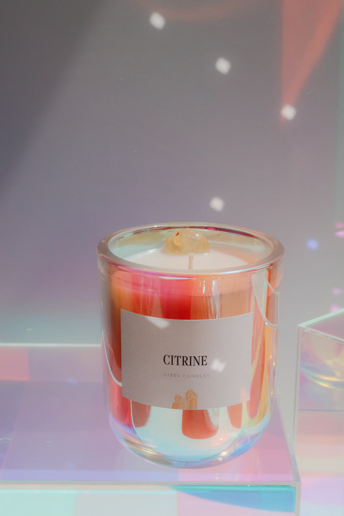 10oz Crystal Candle - Citrine - Goal Setting + Abundance + Creativity