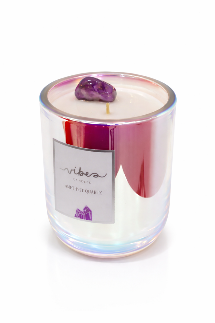 10oz Crystal Candle - Amethyst Quartz - Transformation + Protection + Intuition