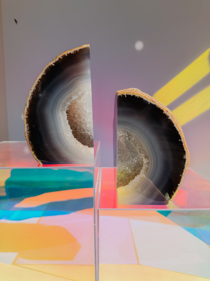 Agate Geode Book Ends - Grey