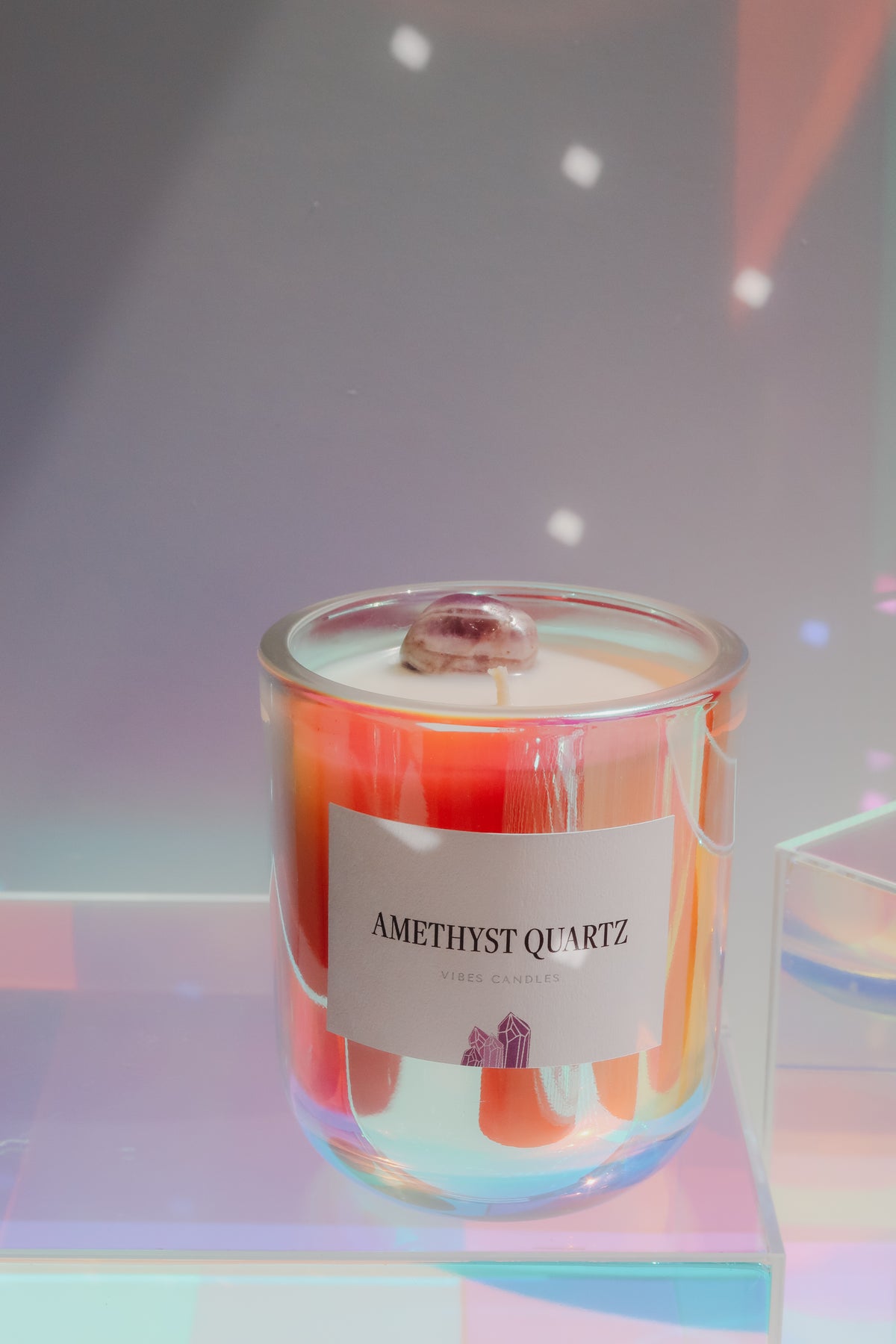 10oz Crystal Candle - Amethyst Quartz - Transformation + Protection + Intuition