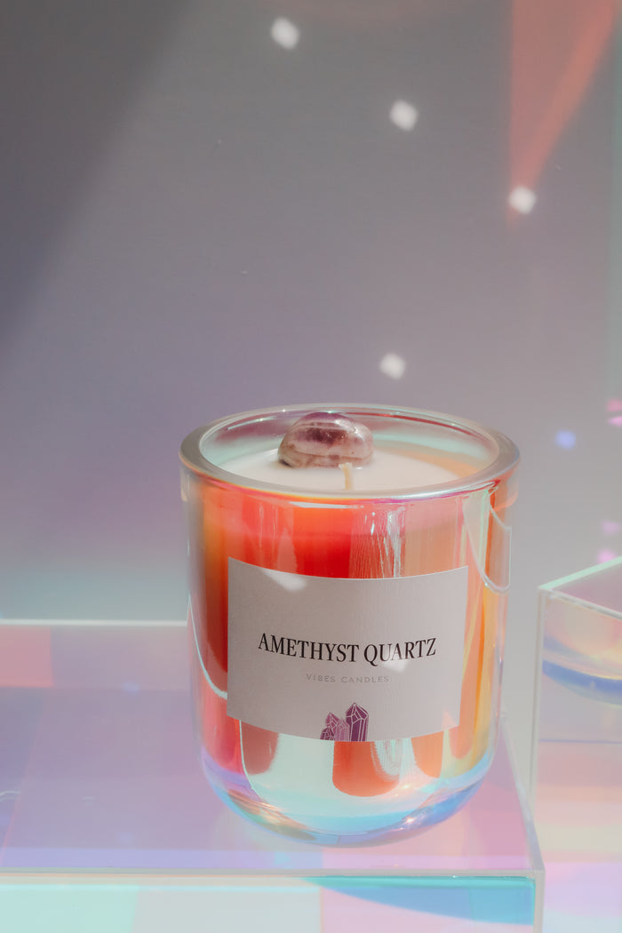 10oz Crystal Candle - Amethyst Quartz - Transformation + Protection + Intuition