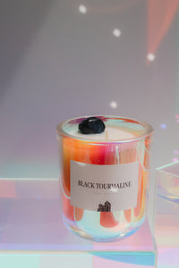 10oz Crystal Candle - Black Tourmaline - Protects + Purifies + Lightens Energy