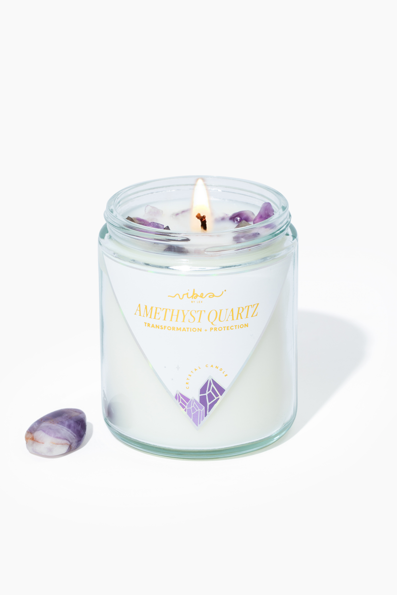 7.5oz Crystal Candle - Amethyst Quartz - Transformation + Protection