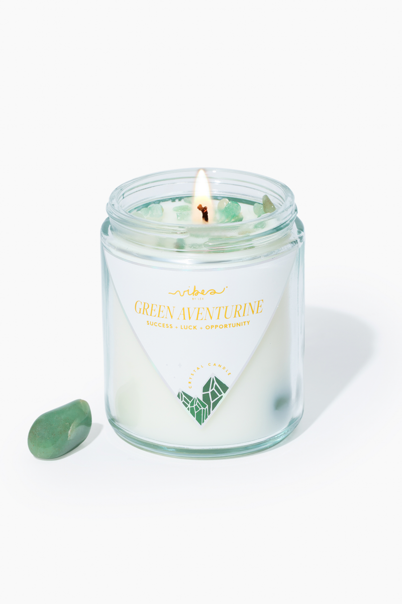 7.5oz Crystal Candle - “Holiday” Green Aventurine - Luck + Opportunity + Success