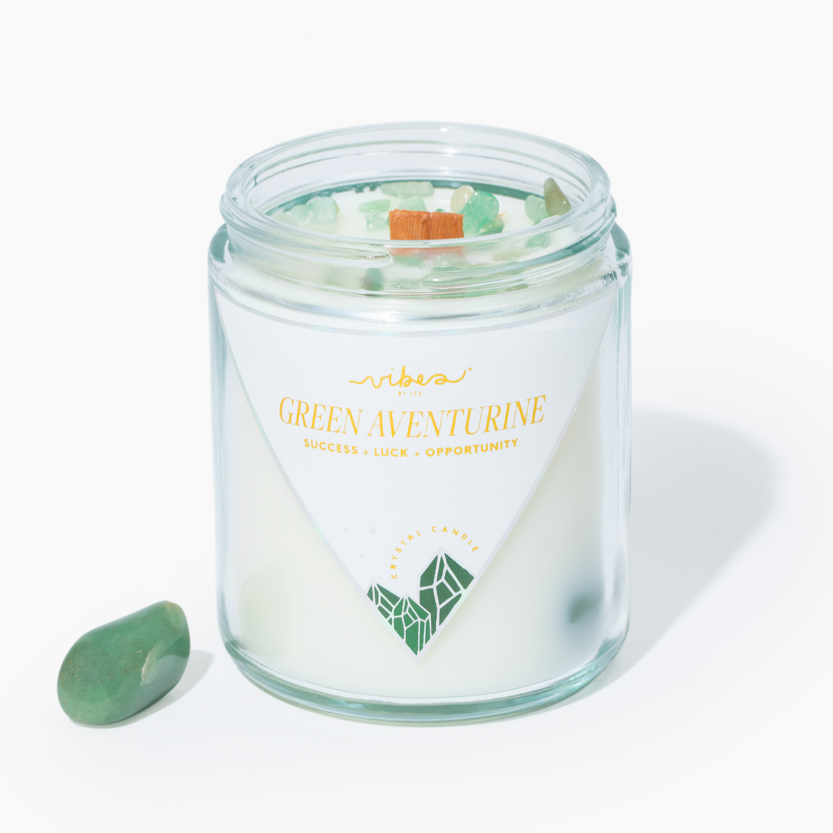7.5oz Crystal Candle - Green Aventurine - Luck + Opportunity + Success