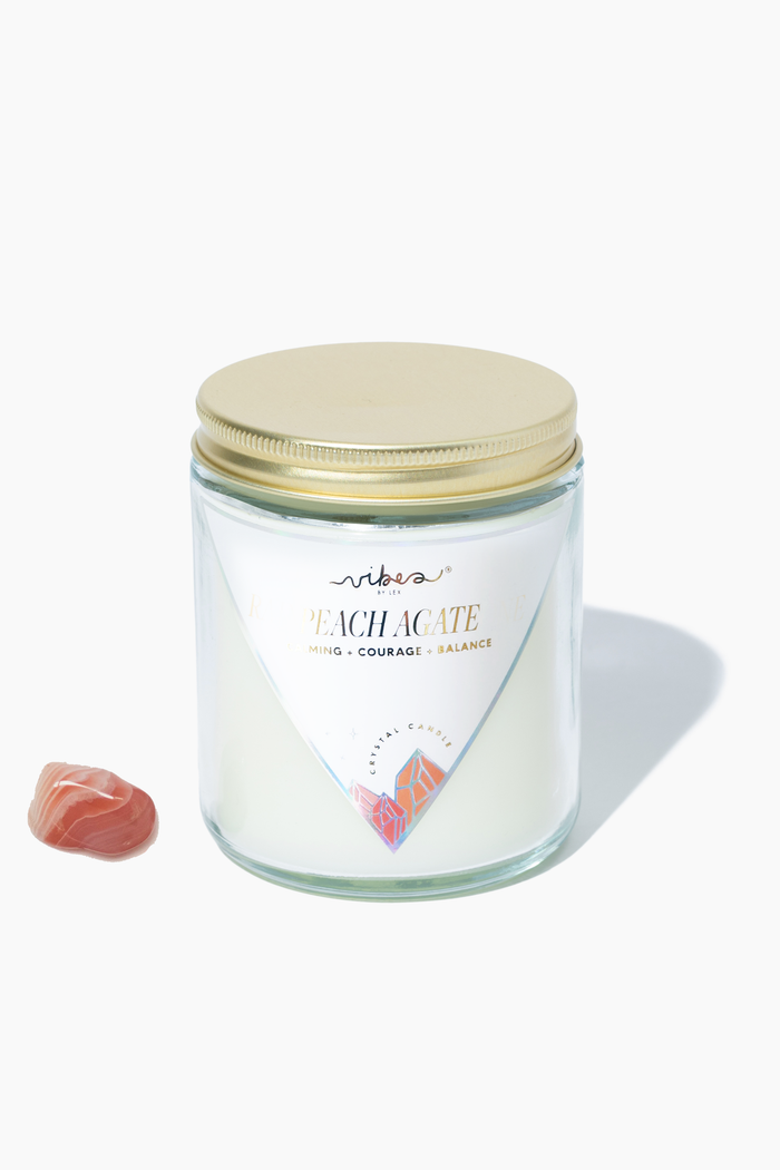 7.5oz Crystal Candle - Peach Agate - Calming + Courage + Balance