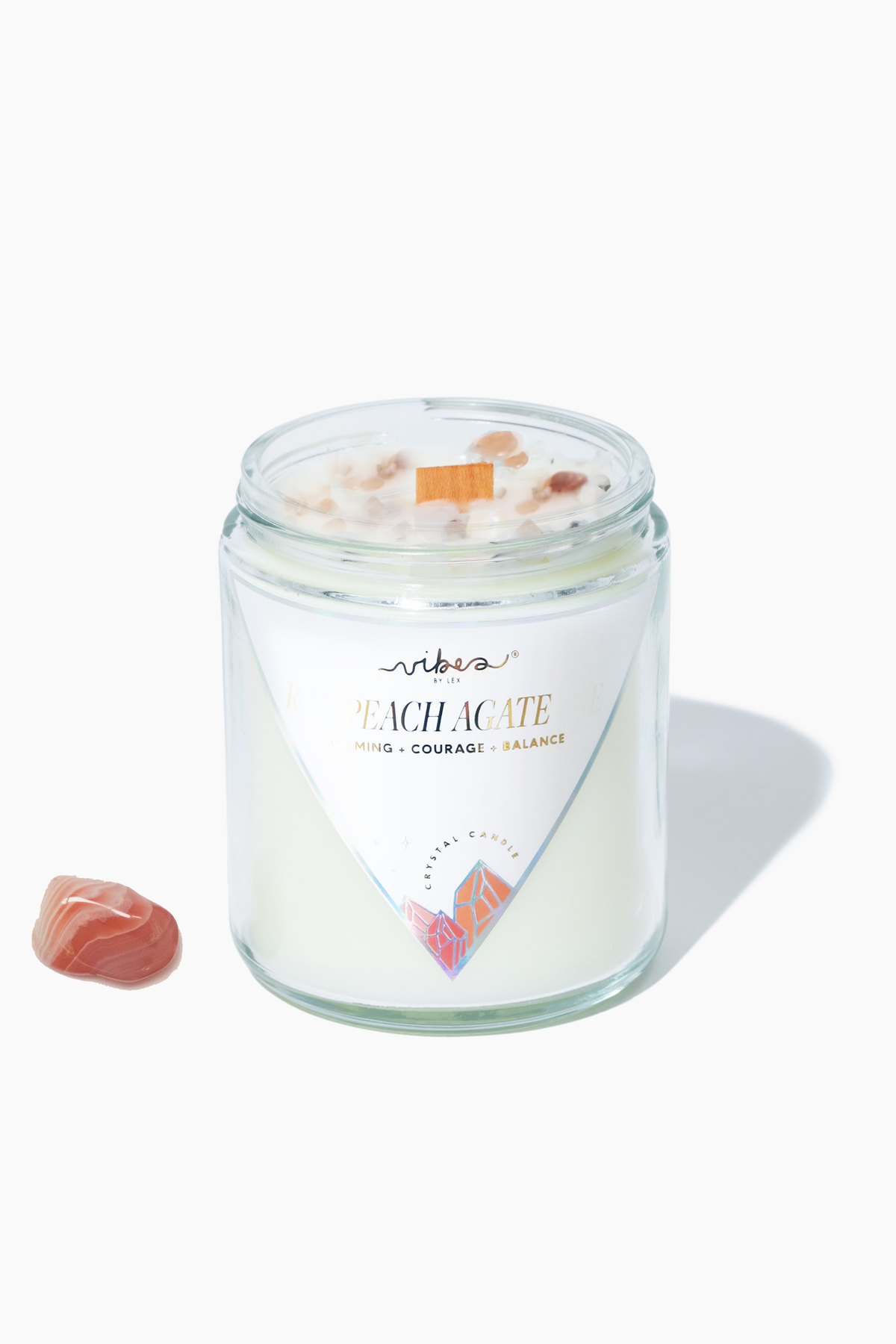 7.5oz Crystal Candle - Peach Agate - Calming + Courage + Balance