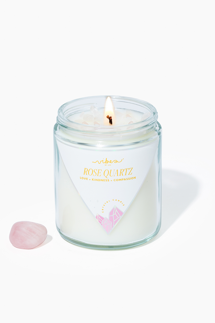 7.5oz Crystal Candle - Rose Quartz - Love + Kindness + Compassion