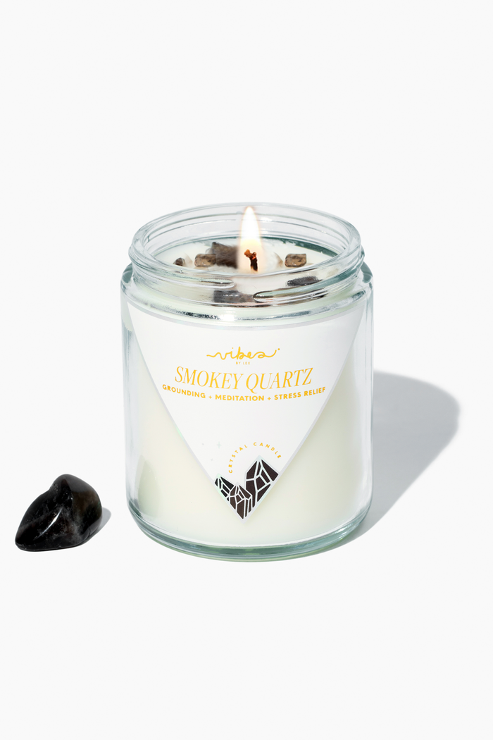 7.5 oz. Crystal Candle - Smoky Quartz - Grounding + Stress Reliever + Intuitive