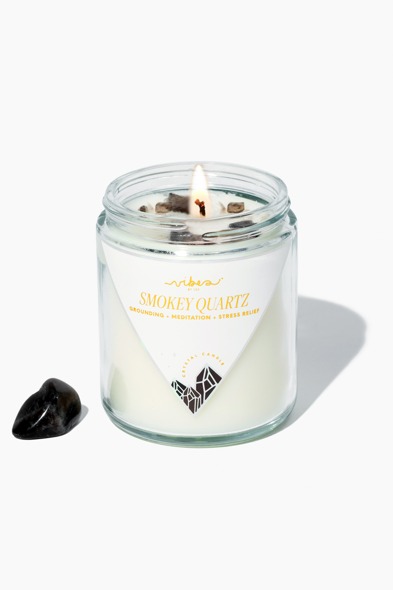 7.5 oz. Crystal Candle - Smoky Quartz - Grounding + Stress Reliever + Intuitive