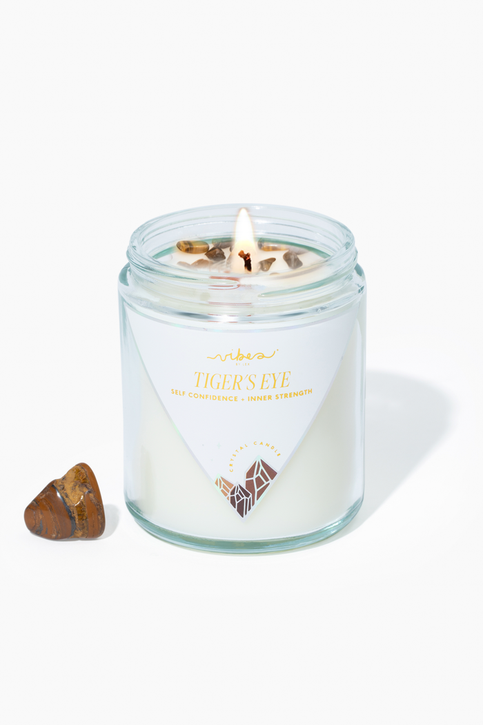 7.5oz Crystal Candle - Tiger's Eye - Courage + Empowerment