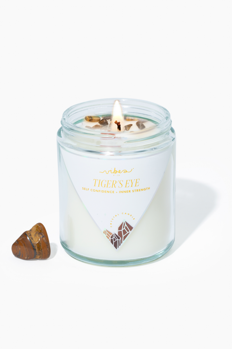 7.5oz Crystal Candle - Tiger's Eye - Courage + Empowerment