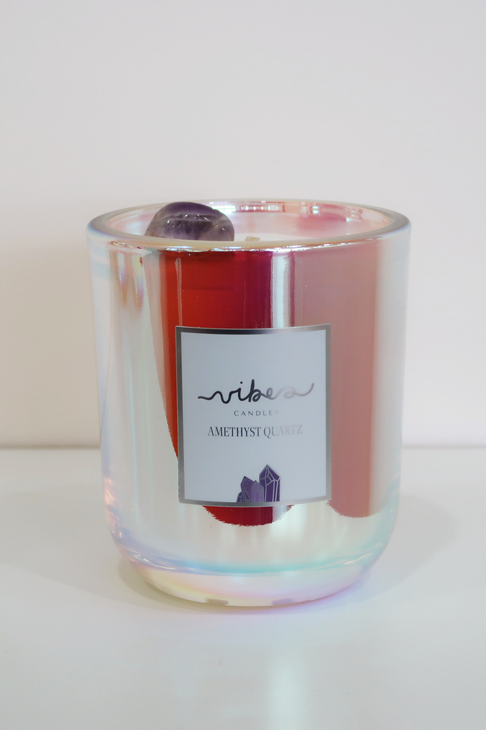10oz Crystal Candle - Amethyst Quartz - Transformation + Protection + Intuition