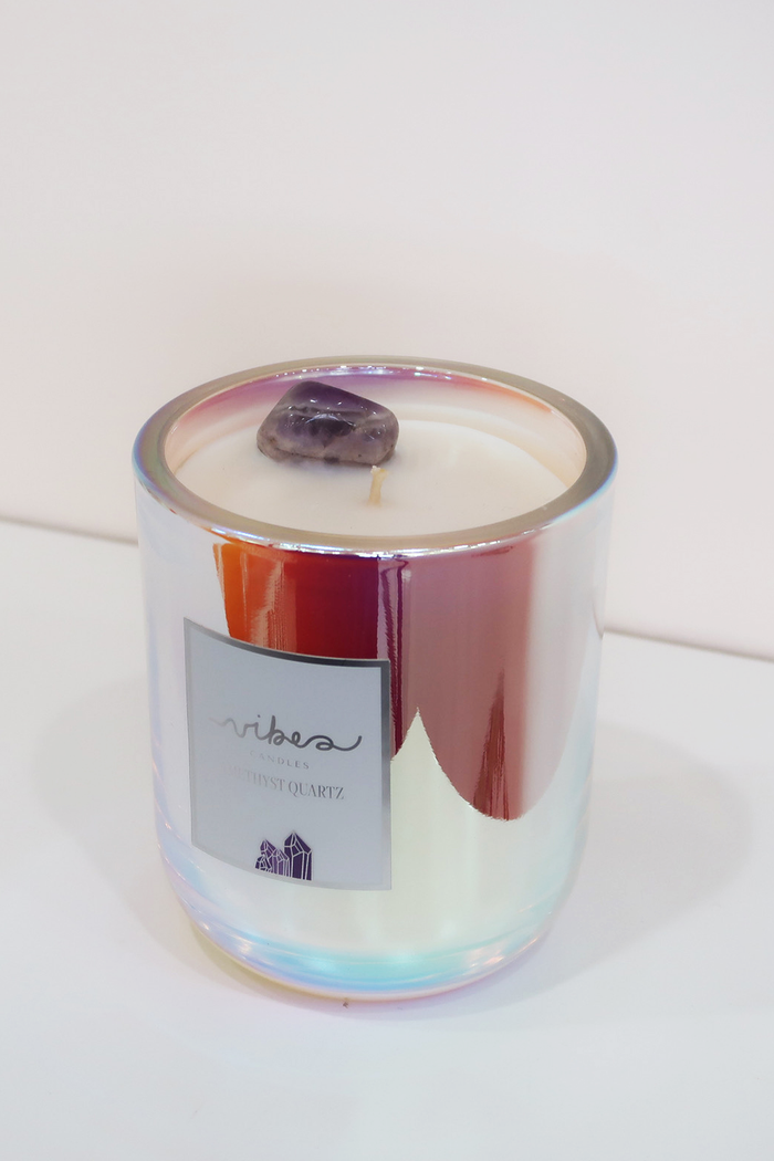 10oz Crystal Candle - Amethyst Quartz - Transformation + Protection + Intuition