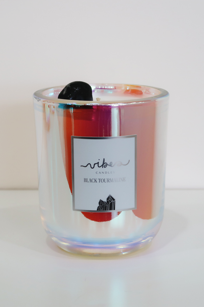 10oz Crystal Candle - Black Tourmaline - Protects + Purifies + Lightens Energy
