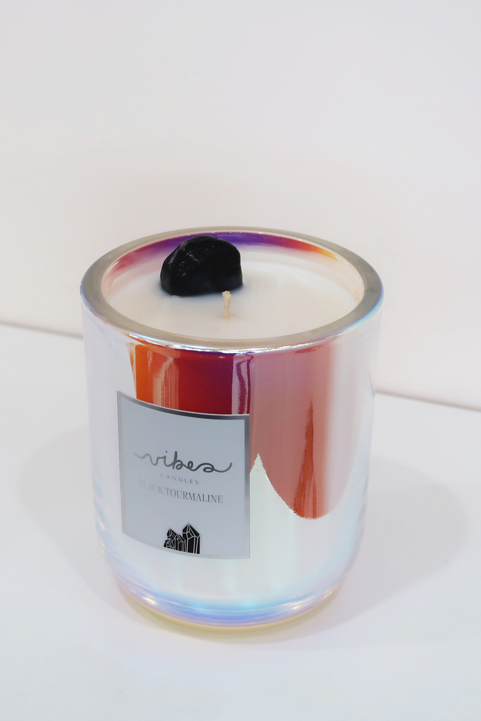 10oz Crystal Candle - Black Tourmaline - Protects + Purifies + Lightens Energy