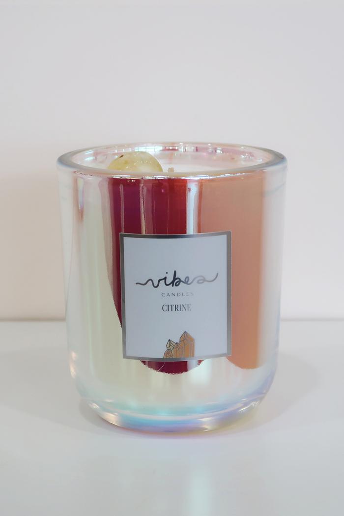 10oz Crystal Candle - Citrine - Goal Setting + Abundance + Creativity