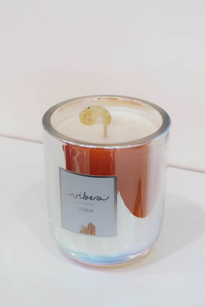 10oz Crystal Candle - Citrine - Goal Setting + Abundance + Creativity