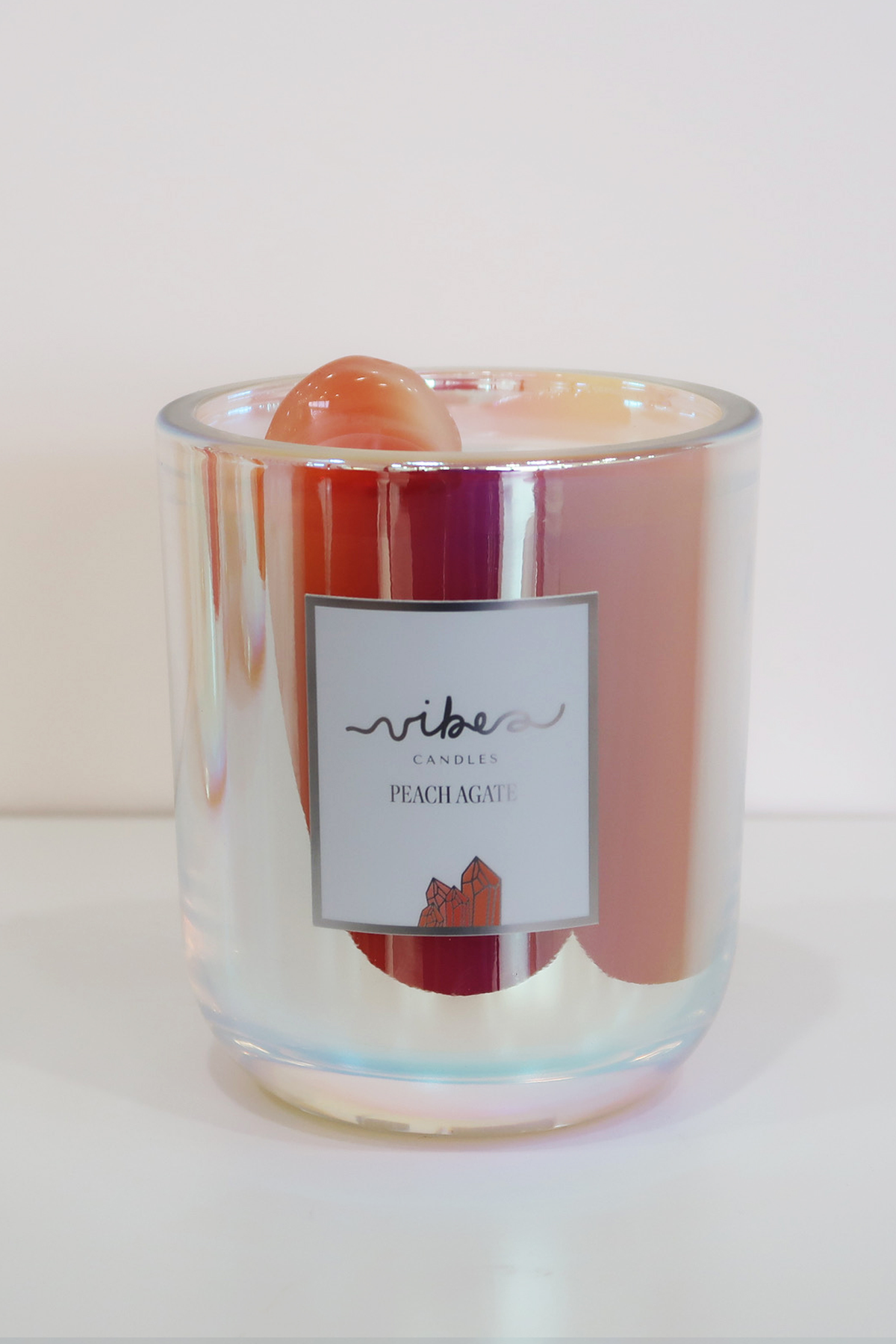 10oz Crystal Candle - Peach Agate - Calming + Courage + Balance