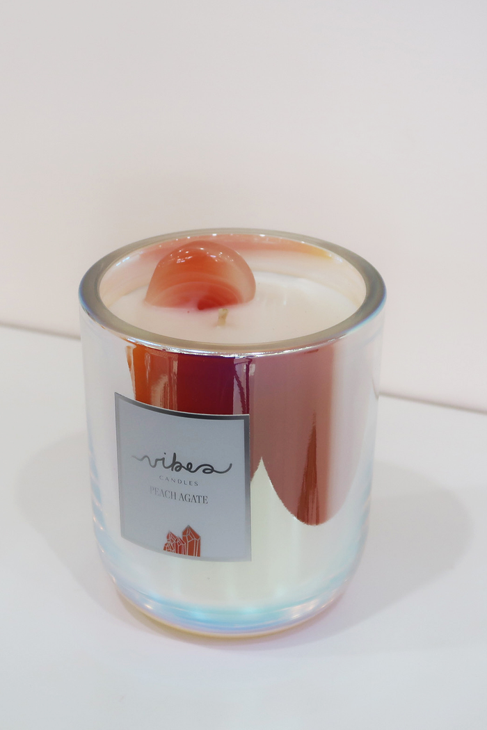 10oz Crystal Candle - Peach Agate - Calming + Courage + Balance