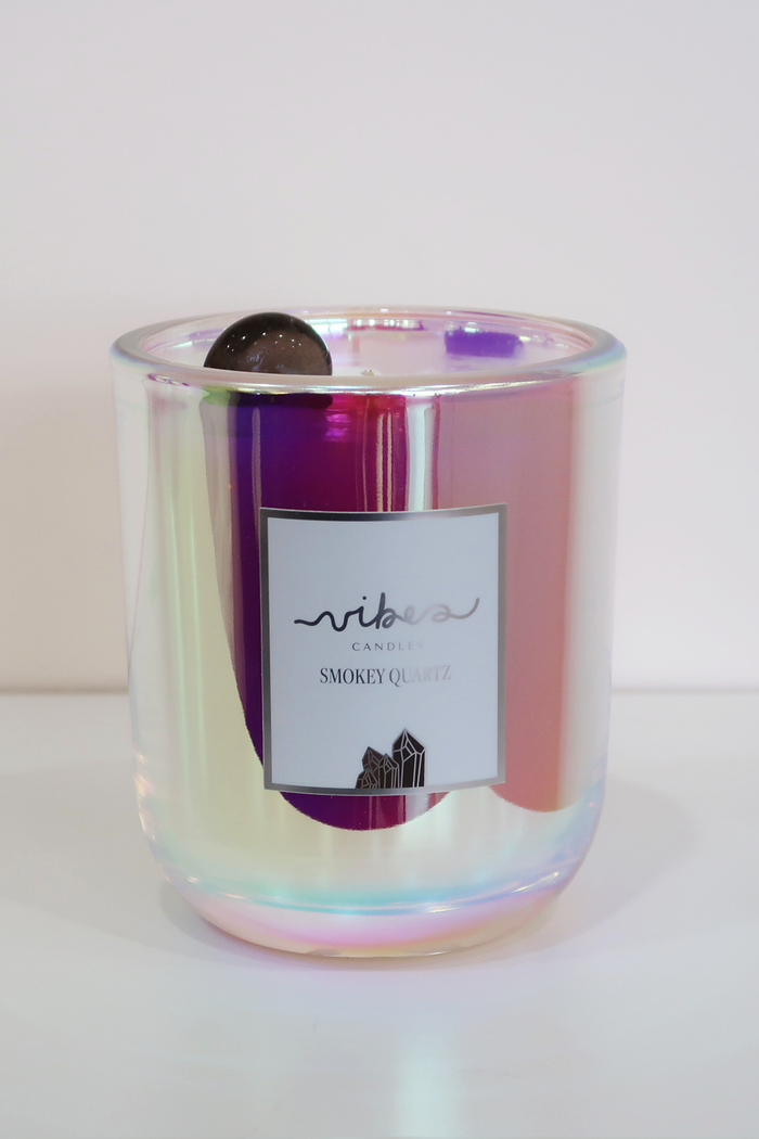10oz Crystal Candle - Smokey Quartz - Grounding + Stress Relief + Energy Cleanser