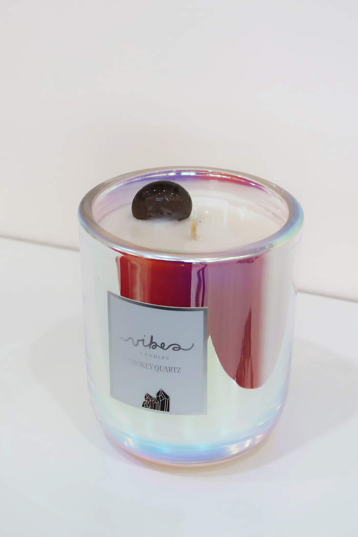 10oz Crystal Candle - Smokey Quartz - Grounding + Stress Relief + Energy Cleanser