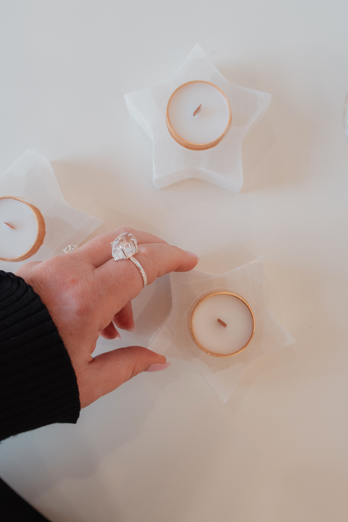 Selenite Star Tealight Candle Holder
