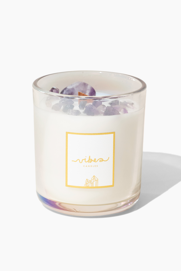 11 oz. Crystal Candle - Amethyst Quartz - Transformation + Protection