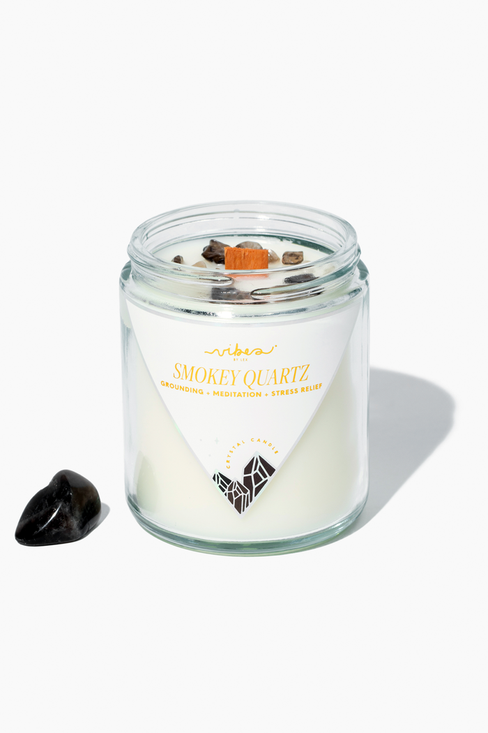 7.5 oz. Crystal Candle - Smokey Quartz - Grounding + Stress Reliever + Intuitive