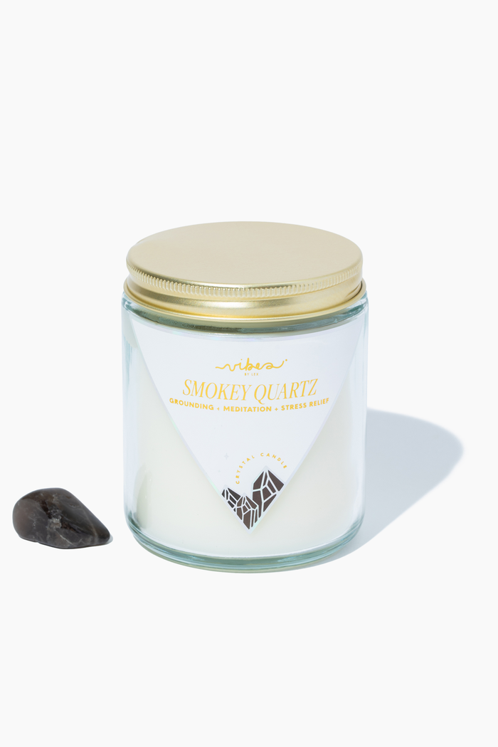 7.5 oz. Crystal Candle - Smokey Quartz - Grounding + Stress Reliever + Intuitive